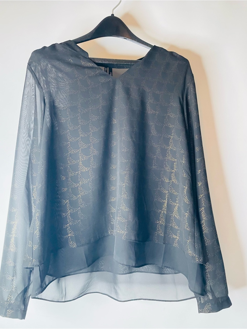 Maurices Sheer Black Blouse with Metallic Gold Dot Pattern Size LG